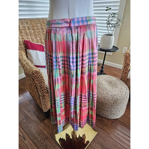J. Crew Shimmering Madras Plaid A-Line Midi Skirt Women's Size 6 - Picture 3 of 11